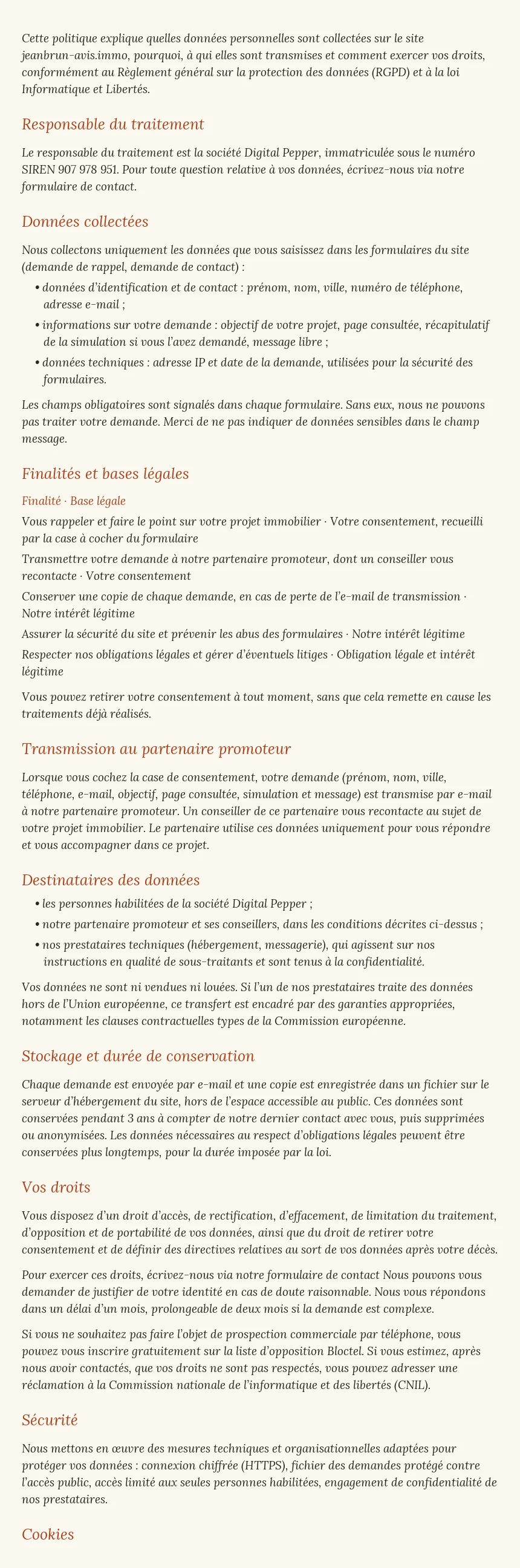 Politique de confidentialité (1/2)